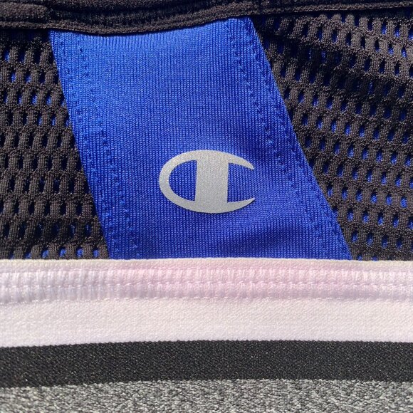 Champion Performance Moderate Sports Bra Size L Flight Blue Black Mesh Racerback - Picture 8 of 9